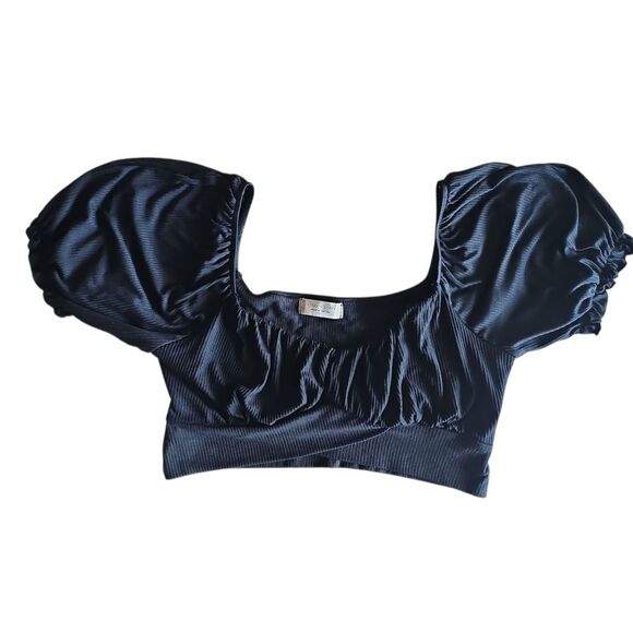 Altar’d State Black Crop Top Sz L NWT Off Shoulder Puff Sleeve Cottagecore Boho - Picture 4 of 16